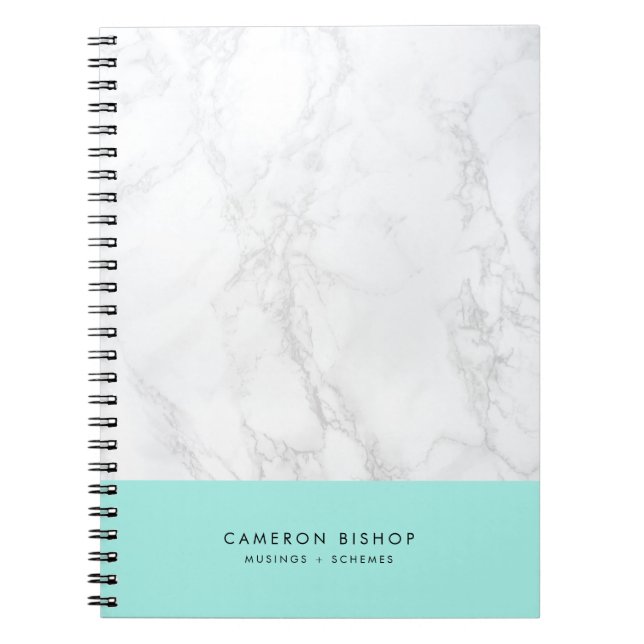 Aqua and White Marble | Modern Personalised Spiral Notebook (Front)