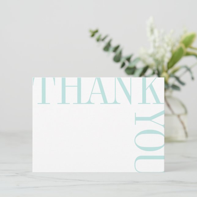 Aqua and White Modern Large Text Thank You Note Card (Standing Front)