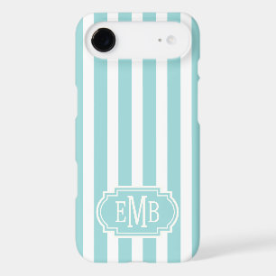 Aqua and White Monogrammed Stripes