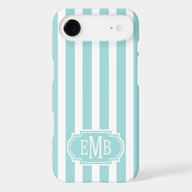 Aqua and White Monogrammed Stripes (Back)