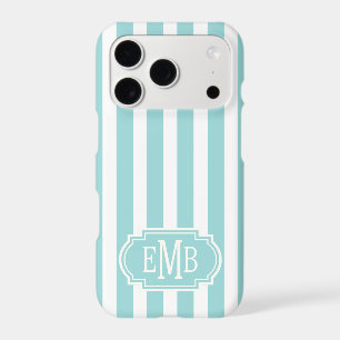 Aqua and White Monogrammed Stripes