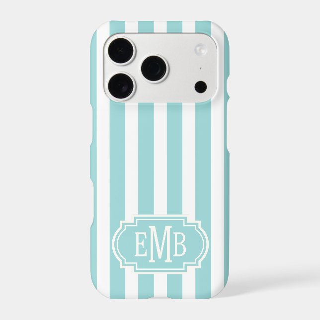 Aqua and White Monogrammed Stripes (Back)