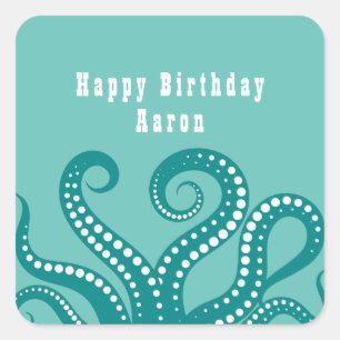 Aqua and White Octopus Tentacles Custom  Square Sticker