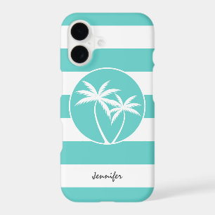 Aqua and White Palm Logo Stripes with Name