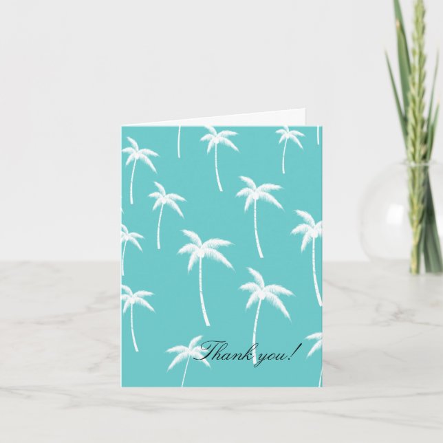 Aqua and White Palm Trees Thank You Card (Front)