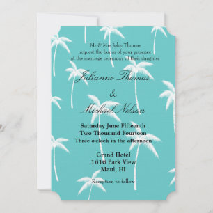 Aqua and White Palm Trees Wedding Invitation