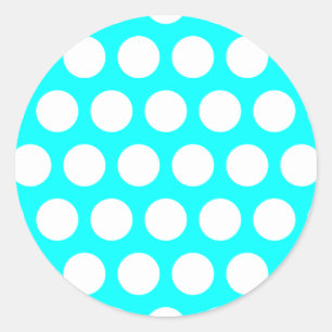 Aqua and White Polka Dots Classic Round Sticker