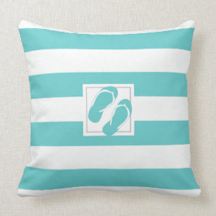Aqua and White Pool side Stripe with Flipflops Cushion