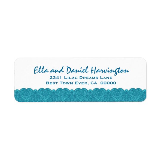 Aqua and White Scalloped Lace Damask Design F013 Return Address Label