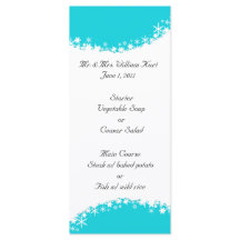 Aqua and White Snowflake Reception Menu