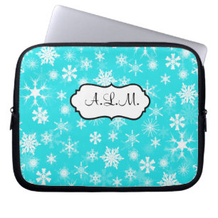 Aqua and White Snowflakes Laptop Sleeve