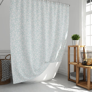 Aqua and White Starfish Pattern Shower Curtain
