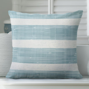 Aqua and White Striped Pillow