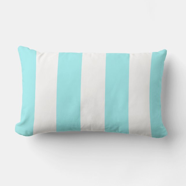 Aqua and White Stripes Lumbar Pillow (Front)