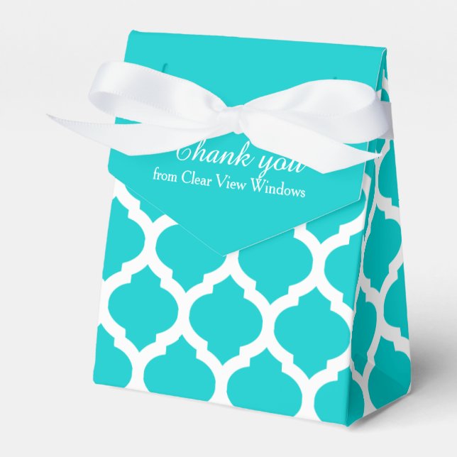 Aqua and white trellis pattern thank you gift box (Front Side)