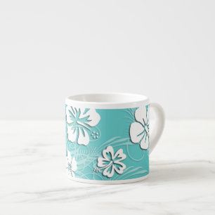 Aqua and White Tropical Hibiscus Espresso Cup