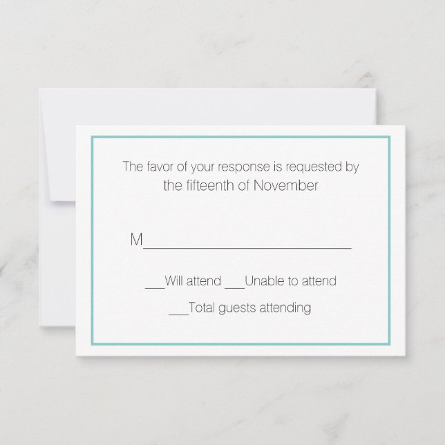 Aqua and White Wedding Response Card (Front)