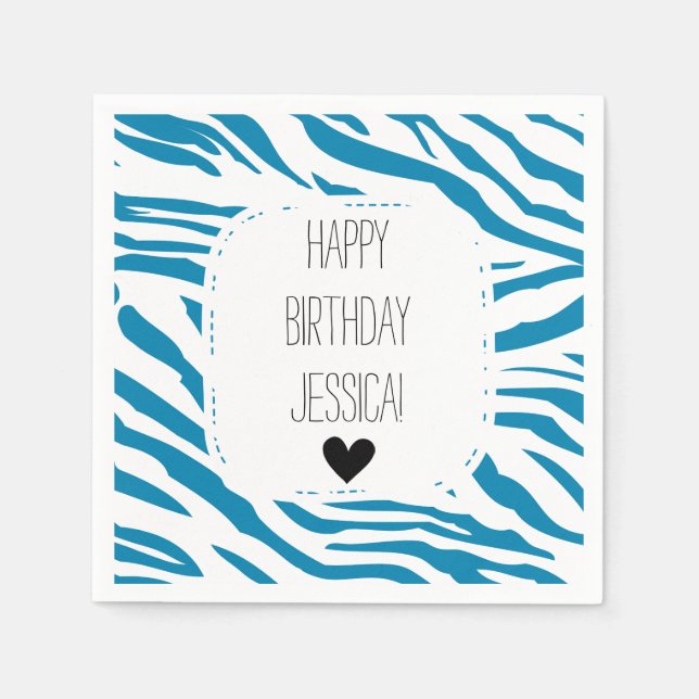 Aqua and White Zebra Print Napkin (Front)