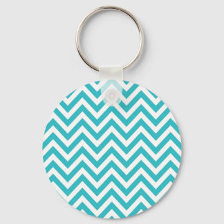 Aqua and White Zigzag Pattern Chevron Key Ring