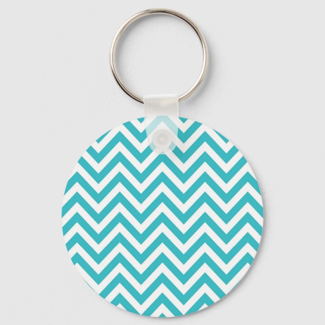 Aqua and White Zigzag Pattern Chevron Key Ring (Front)