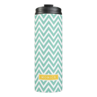 Aqua and Yellow Chevron Monogram Thermal Tumbler