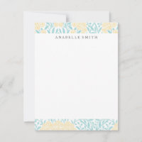 Aqua and Yellow Floral Damask Pattern
