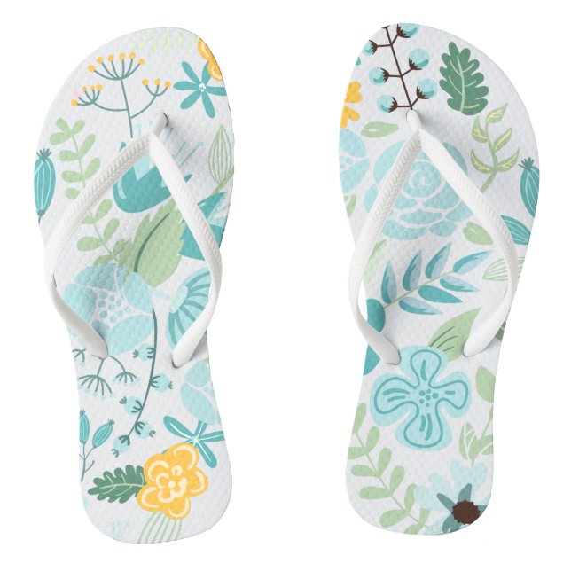 Aqua and Yellow Floral Jandals (Footbed)