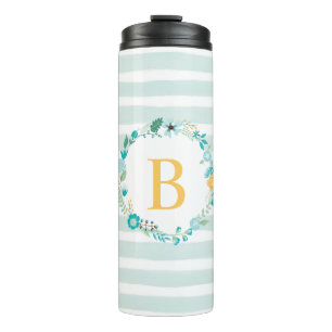 Aqua and Yellow Floral Monogram Thermal Tumbler