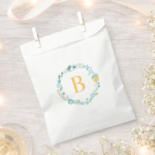 Aqua and Yellow Floral Wreath Custom Monogram Favour Bags