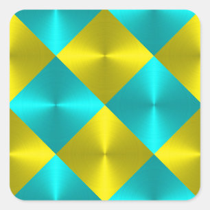 Aqua and Yellow Metallic Looking Squares Square Sticker