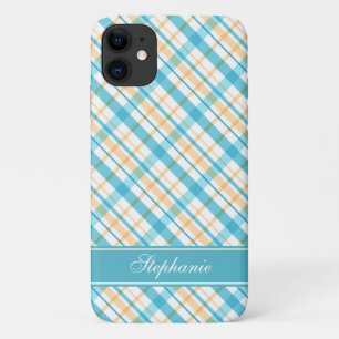 Aqua and Yellow Plaid Pattern Case-Mate iPhone Case