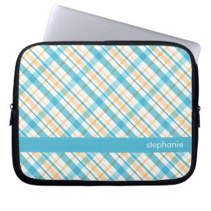 Aqua and Yellow Plaid Pattern Laptop Sleeve