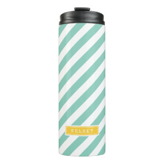 Aqua and Yellow Preppy Stripes Monogram Thermal Tumbler