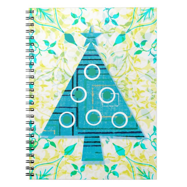 Aqua and Yellow Retro Christmas Tree Journal (Front)