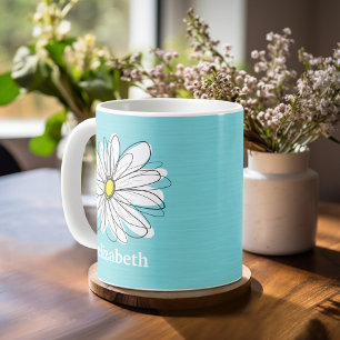 Aqua and Yellow Whimsical Daisy Custom Text Coffee Mug