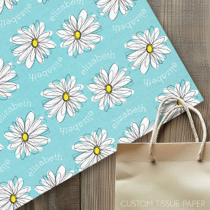 Aqua and Yellow Whimsical Daisy Custom Text Tissue Paper
