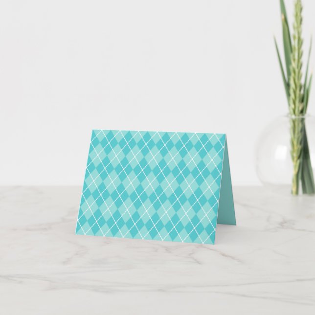 Aqua Argyle Thank You Card (Front)