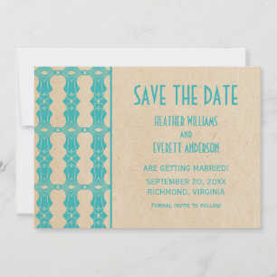 Aqua Art Deco Border Save the Date Invite