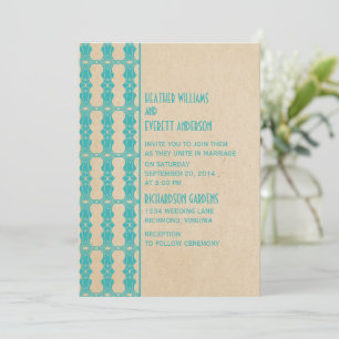 Aqua Art Deco Border Wedding Invitation