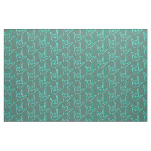 Aqua ASL I Love You Patterned Fabric