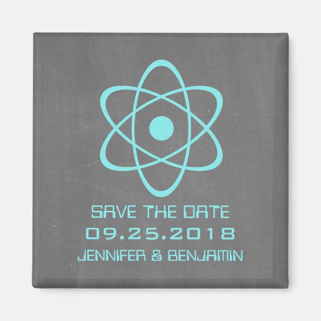 Aqua Atomic Chalkboard Save the Date Magnet (Front)