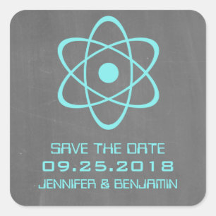 Aqua Atomic Chalkboard Save the Date Stickers