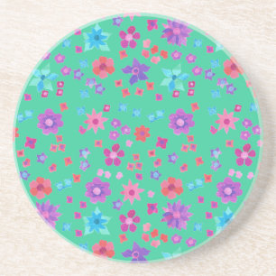 Aqua Background Flower-Power Sandstone Coaster