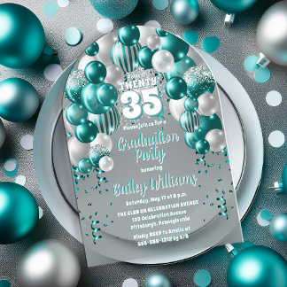 Aqua Balloons Class Year Graduation Party Acrylic Invitations