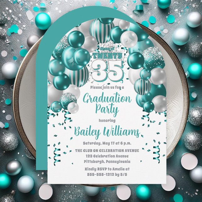 Aqua Balloons Class Year Graduation Party Invitation (Aqua Balloons Class Year Graduation Party Invitations - Print and/or Download Available)