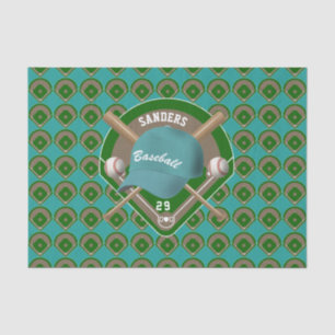 Aqua Baseball Diamond Player Name and Number Tissue Paper