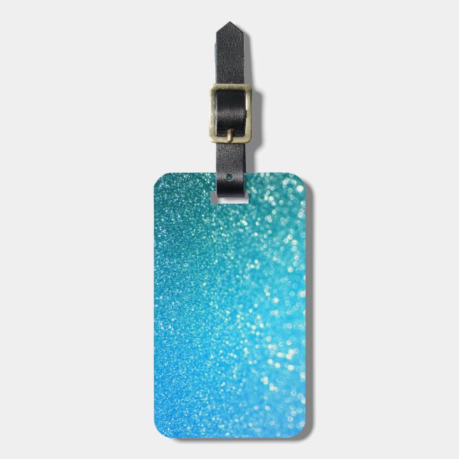 Aqua Beach Blue Summer Glitter Luggage Tag (Front Vertical)