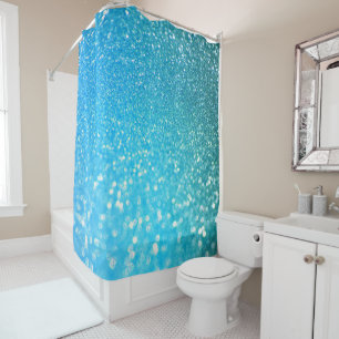 Aqua Beach Blue Summer Glitter Shower Curtain