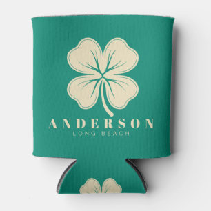Aqua Beach Breeze Four Leaf Clover with Name Can Cooler
