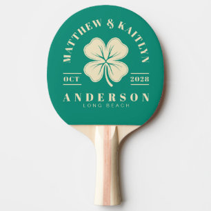 Aqua Beach Breeze Irish Lucky Clover Wedding Crest Ping Pong Paddle